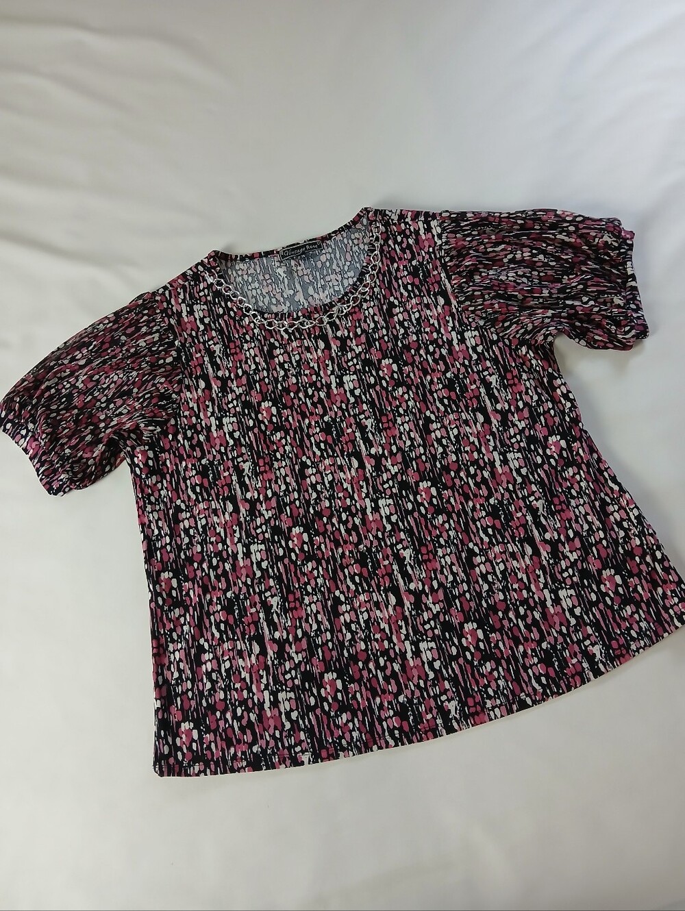 Vintage Rose Abstract Print Top With Chain Neckline Detail